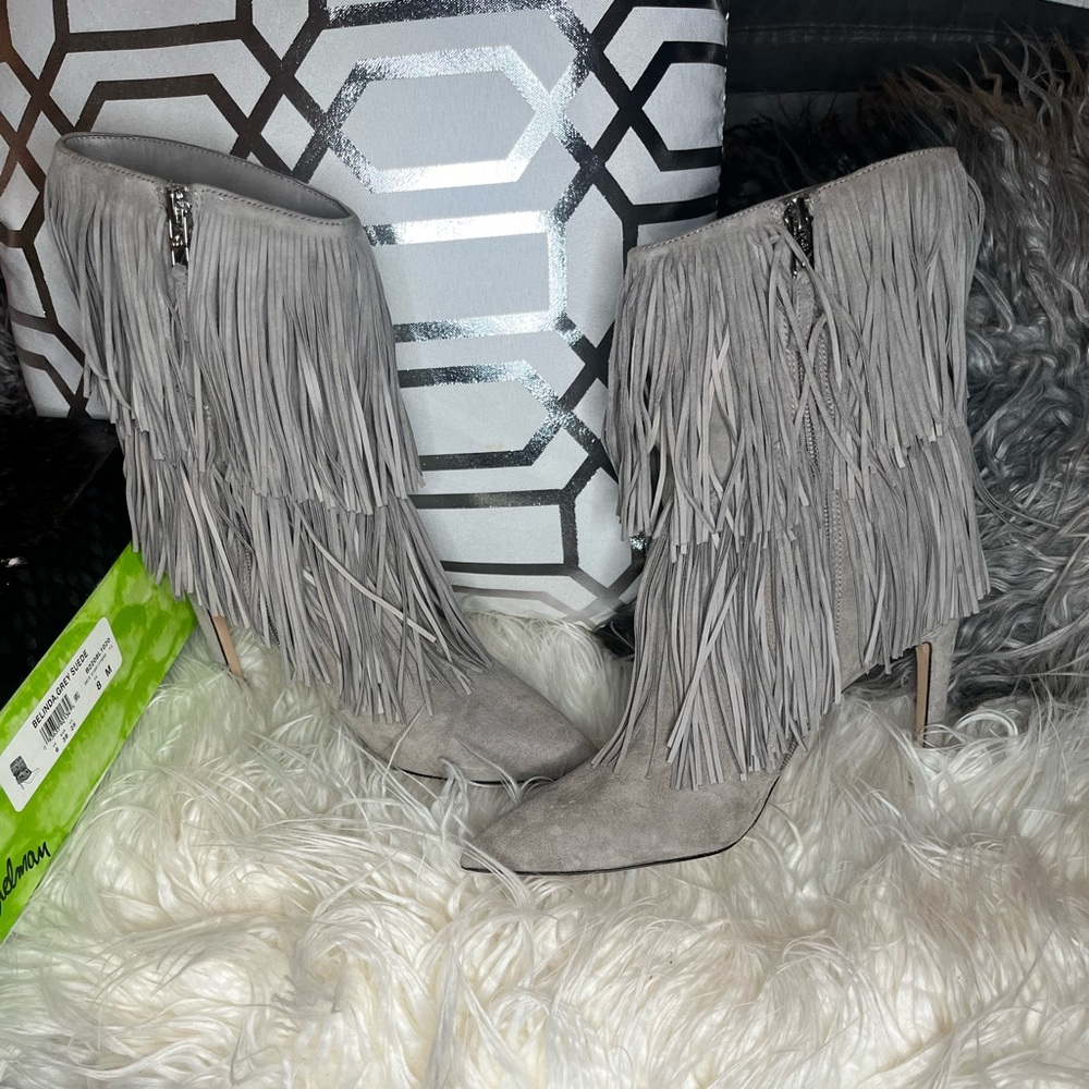 Sam Edelman Belinda,Grey Suede Fringe Boot